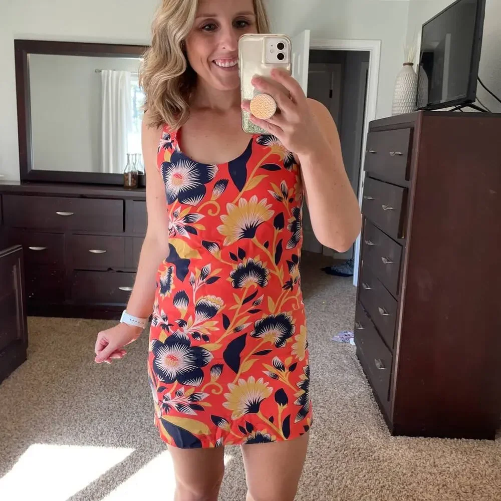 J Crew Womens Coral Floral Printed Twist Back Lined Silk Dress Size 0